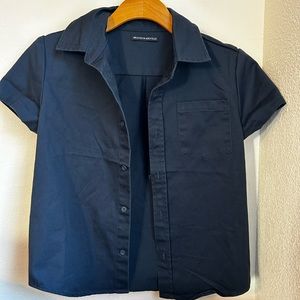 Canvas material short sleeve collar shirt